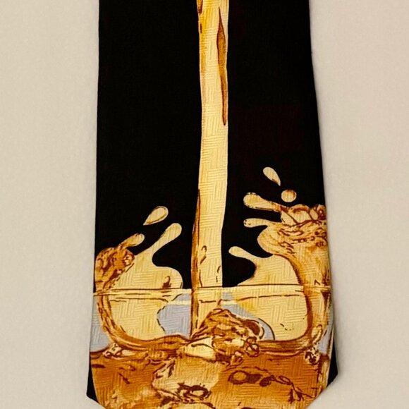 MERGE LEFT MEN'S NECKTIE 100% SILK...SHOWS A BOTTLE POURING ALCOHOL INTO A GLASS - Picture 12 of 12